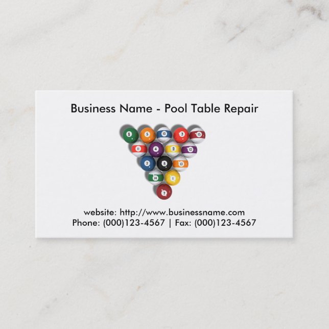 Business Card: Pool Table Repair Card (Front)