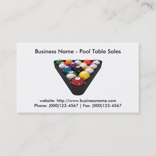 Business Card: Pool Table Sales Card (Front)