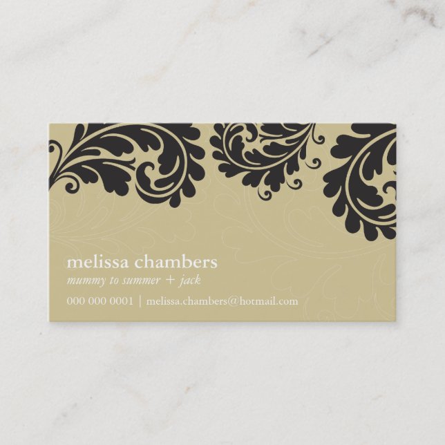 BUSINESS CARD pretty bold flourish gold black (Front)
