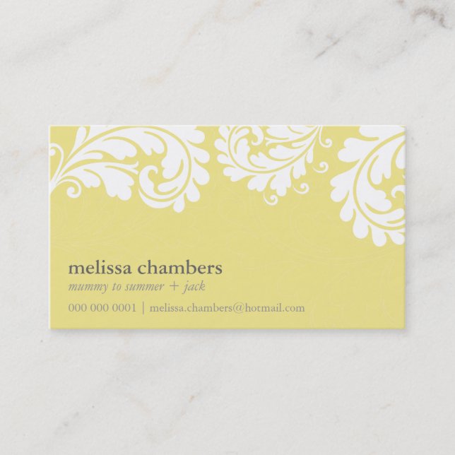 BUSINESS CARD pretty bold flourish lemon yellow (Front)