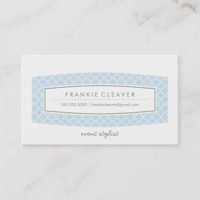 BUSINESS CARD quatrefoil pattern panel pastel blue (Front)