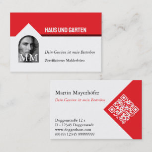 Business card red white real estate agent