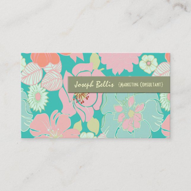 Business Card, retro floral Card (Front)