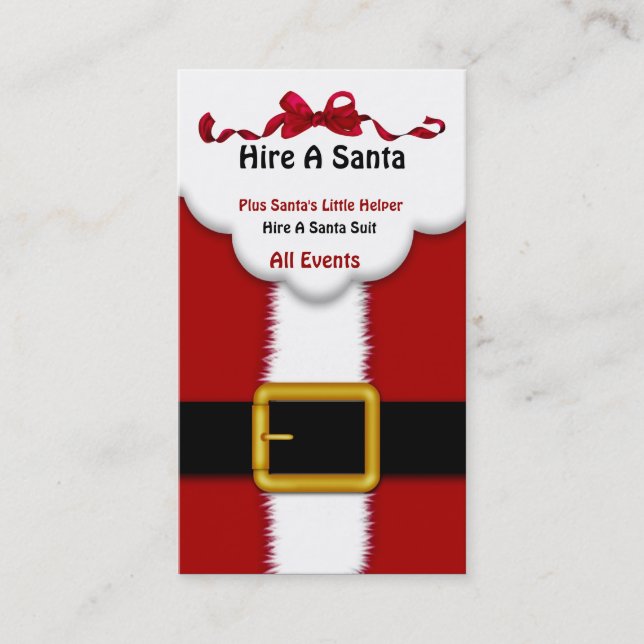 Business Card Santa Hire Service Suit For parties (Front)