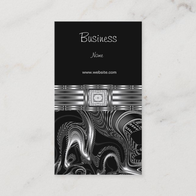 Business Card Silver Abstract Black Diamond Jewel (Front)