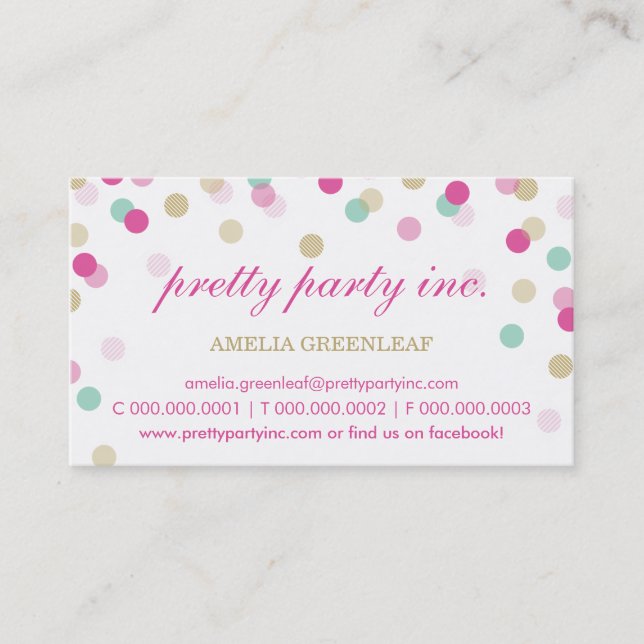 BUSINESS CARD :: stylish confetti pink + gold (Front)