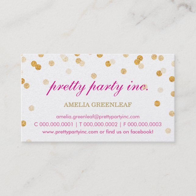 BUSINESS CARD stylish confetti pink gold glitter (Front)