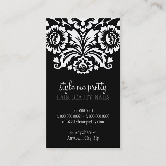 BUSINESS CARD stylish elegant damask black (Front)
