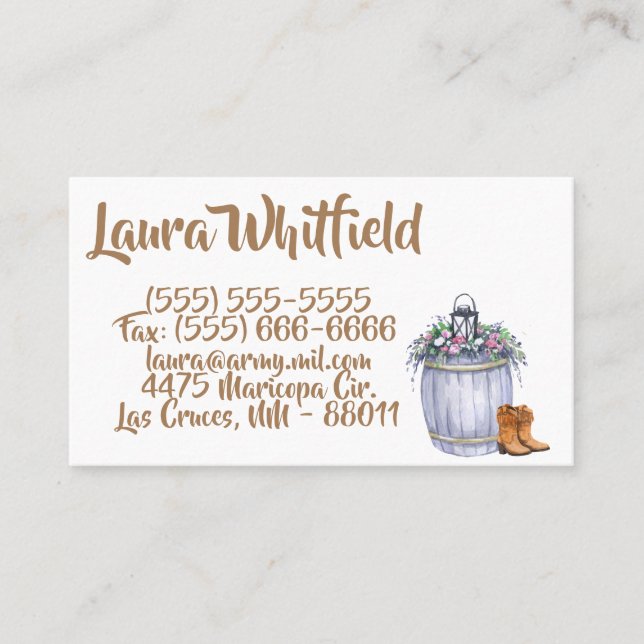 Business Card Summer Country Wedding Rustic Waterc (Front)