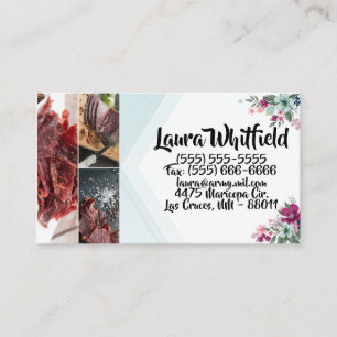 Business Card Tropical Flowers on Blue Ombre