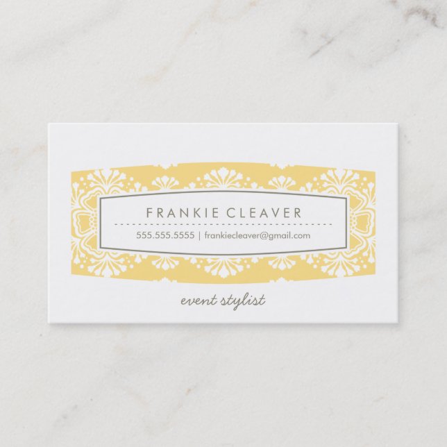 BUSINESS CARD vintage floral pattern panel yellow (Front)