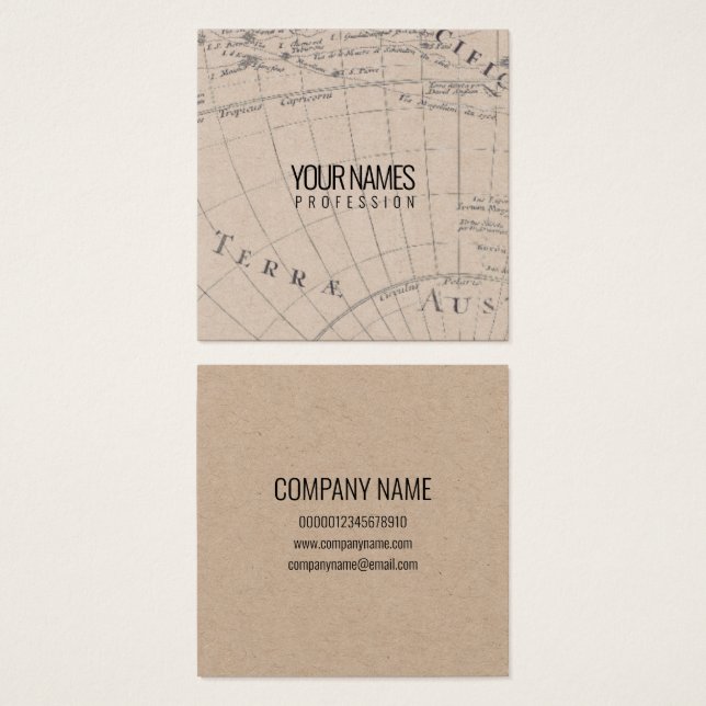 BUSINESS CARD : "VINTAGE WORLD MAP" : NATURAL (Front & Back)