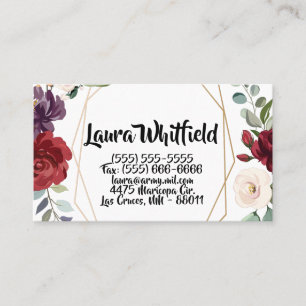 Business Card White Roses Gold Geometric Flo
