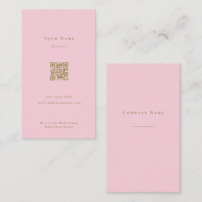 Business card with elegant pink QR code (Front/Back)