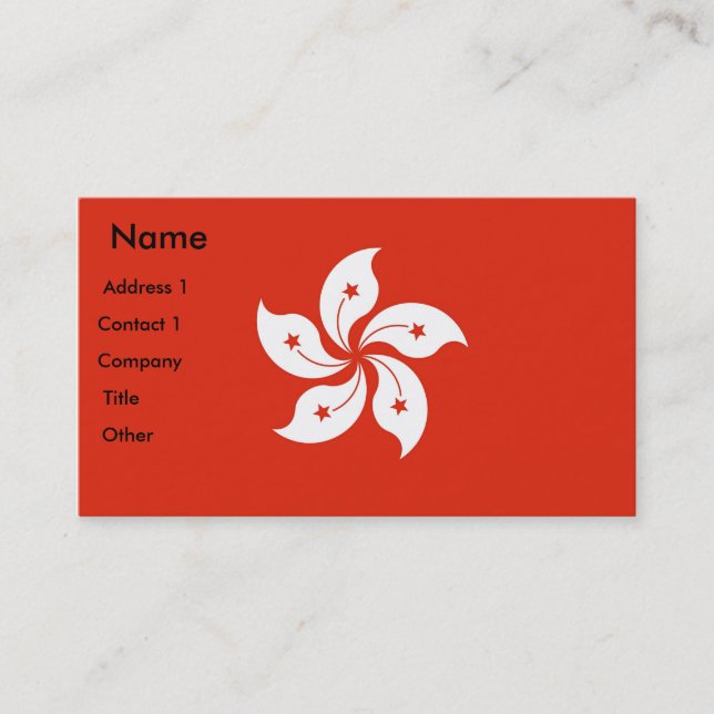 Business Card with Flag of Hong Kong, China (Front)