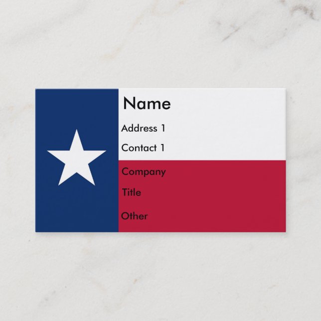 Business Card with Flag of Texas U.S.A. (Front)