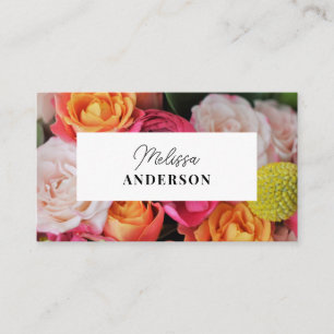 Business card with floral background.