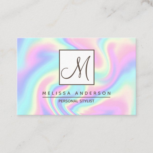 Business card with holographic background. (Front)
