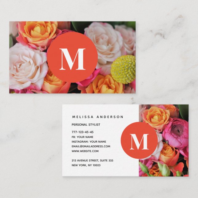 Business card with monogram and background. (Front/Back)