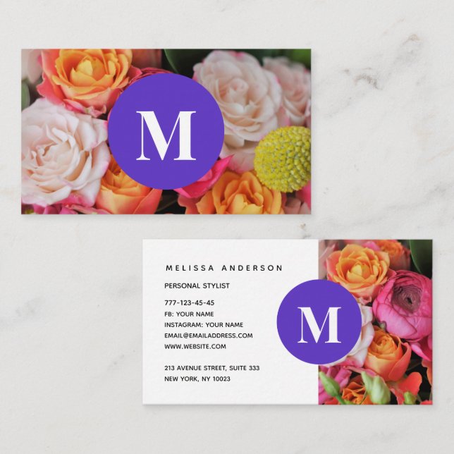 Business card with monogram and background. (Front/Back)