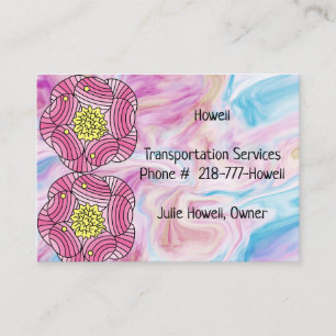 Business Card with Pink Faux Marble & Flowers