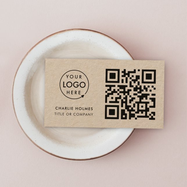 Business Card with QR Code | Rustic Kraft Design (Rustic kraft QR code business card by Guava, perfect for small businesses & creative entrepreneurs)