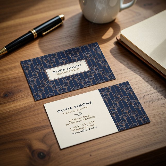 Business Card with vintage Art deco pattern (Luxury business card with art deco pattern. Retro Gatsby style.)