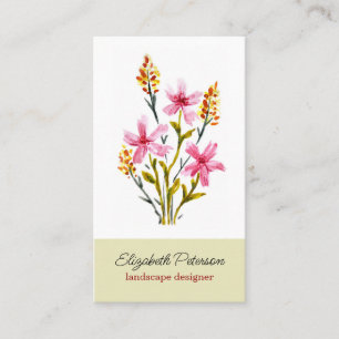Business card with watercolor flowers pattern.