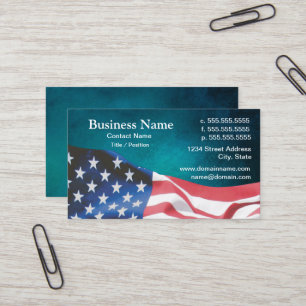 business card with waving American flag 26b