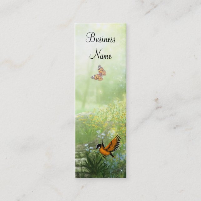 Business Card Yellow Flowers Birds Skinny (Front)