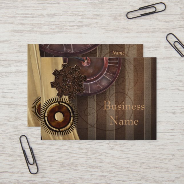 Business Card Zizzago Steampunk Design (Front/Back In Situ)