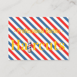 Business Cards, Blue Stripe Barbershop Barber  Card
