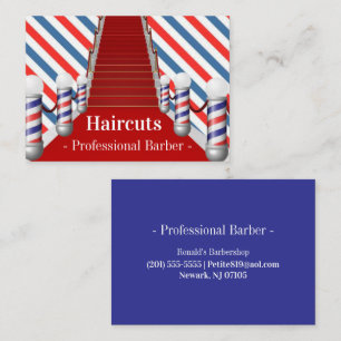 Business Cards, Blue Stripe Barbershop Barber  Card