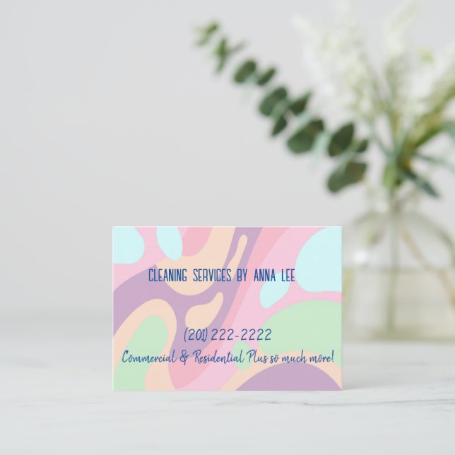 Business Cards, Cleaning Lady Pastel Card (Standing Front)