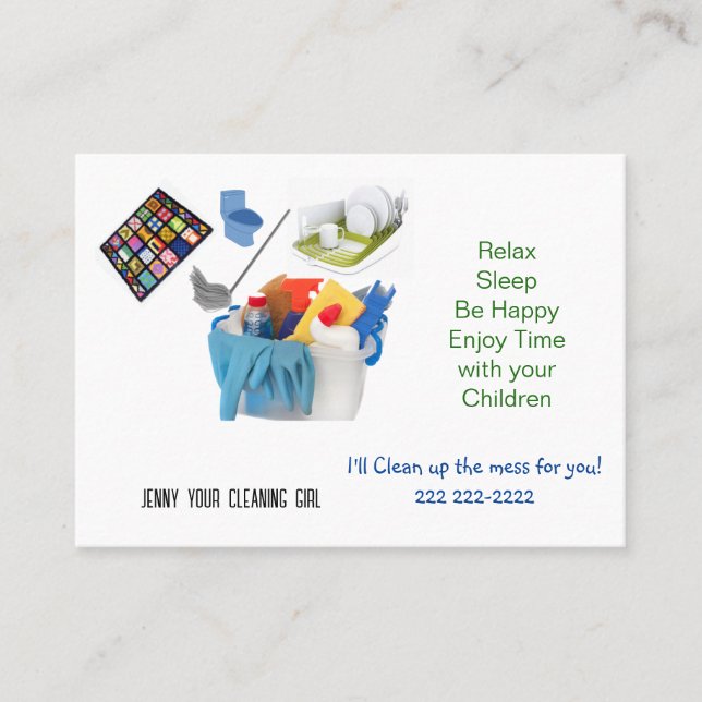 Business Cards, Cleaning Lady Services Business Card (Front)