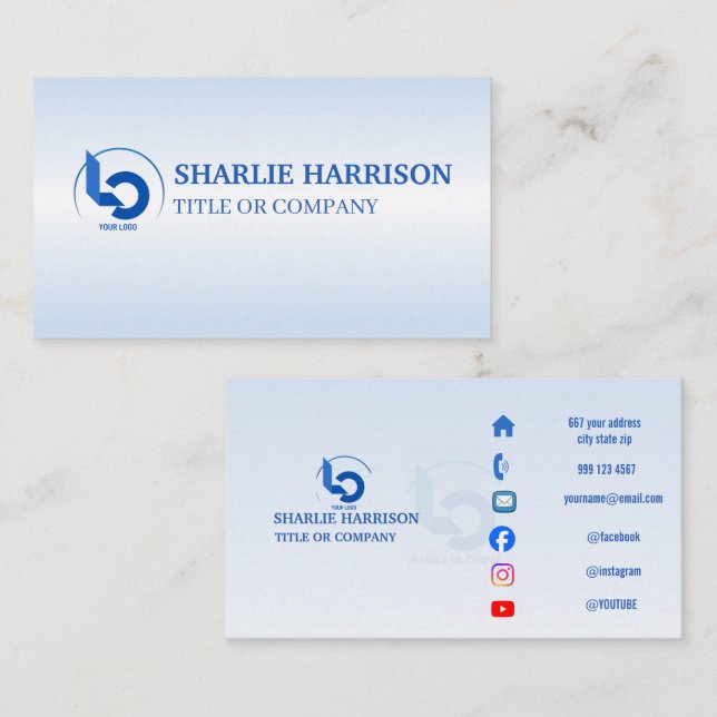 Business Cards | Custom Logo Icons Modern blue (Front/Back)