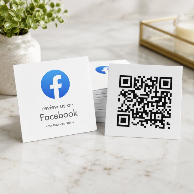 Business Cards | Facebook QR Code Review Request (Facebook QR code business cards for review requests, packages, receipts, and checkout folders)