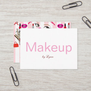 Business Cards, Makeup Pink & White Stripe Card
