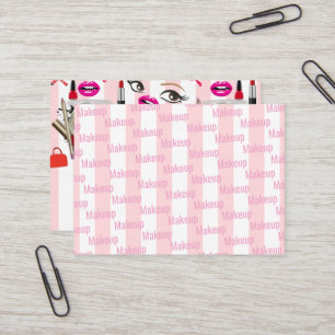 Business Cards, Makeup Pink & White Stripe Card