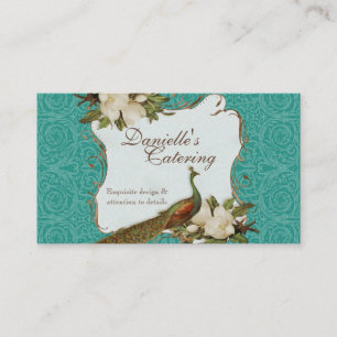 Business Cards - Peacock Magnolia Floral Damask