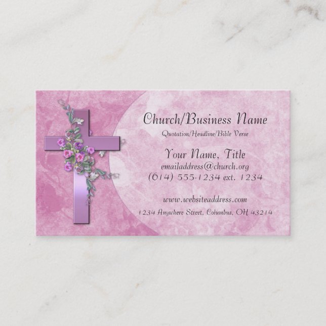 Business Cards: Purple Cross with Pink Flowers Card (Front)