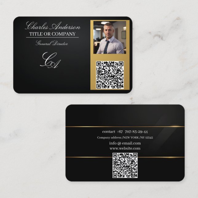 Business cards qr code,editable,black-gold,foto (Front/Back)