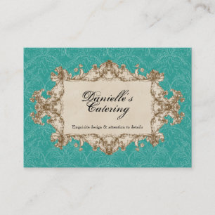 Business Cards - Teal Vintage Peacock & Etchings