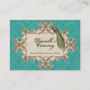 Business Cards - Teal Vintage Peacock & Etchings