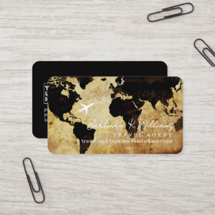 Business Cards with World Map for Travel Agents