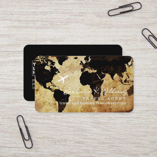 Business Cards with World Map for Travel Agents (Front/Back In Situ)