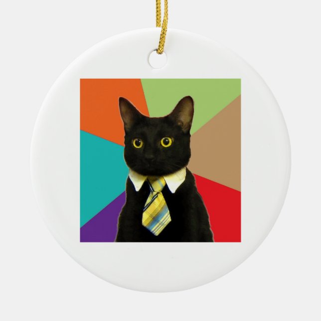 Business Cat Advice Animal Meme Ceramic Tree Decoration (Front)
