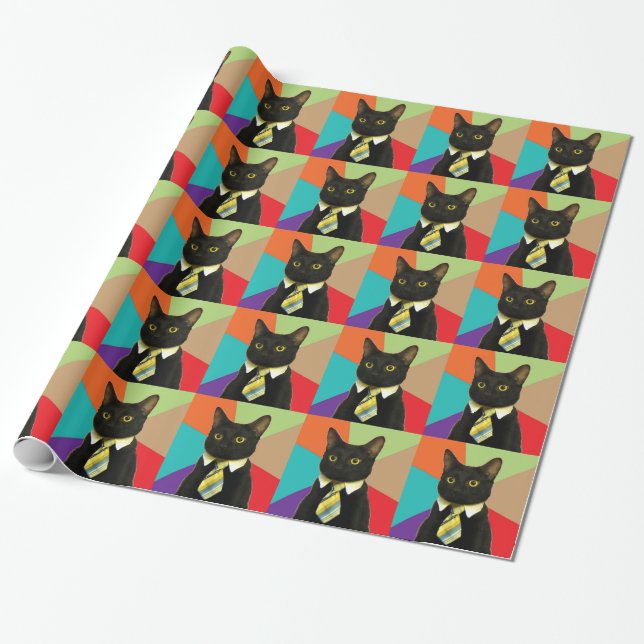 Business Cat Gift Wrap (Unrolled)