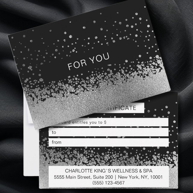 BUSINESS CERTIFICATE gift for you (BUSINESS GIFT CERTIFICATE Elegant, modern, silver-black glitter.)
