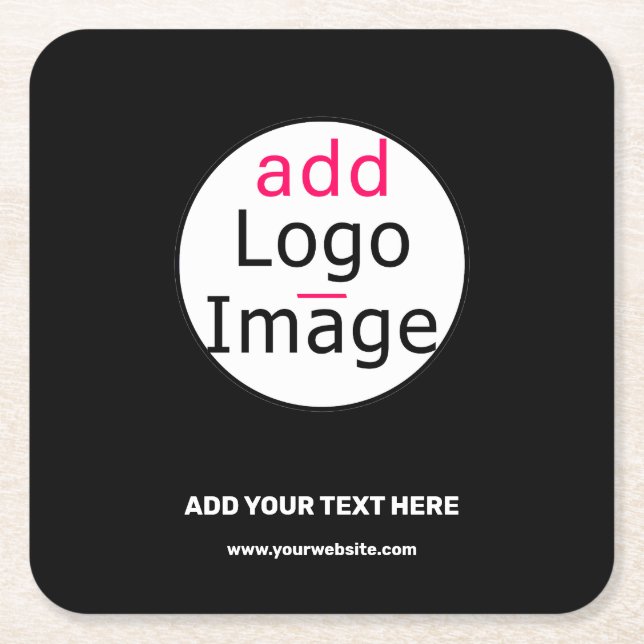 Business Chic Customisable Black White Minimal Square Paper Coaster (Front)